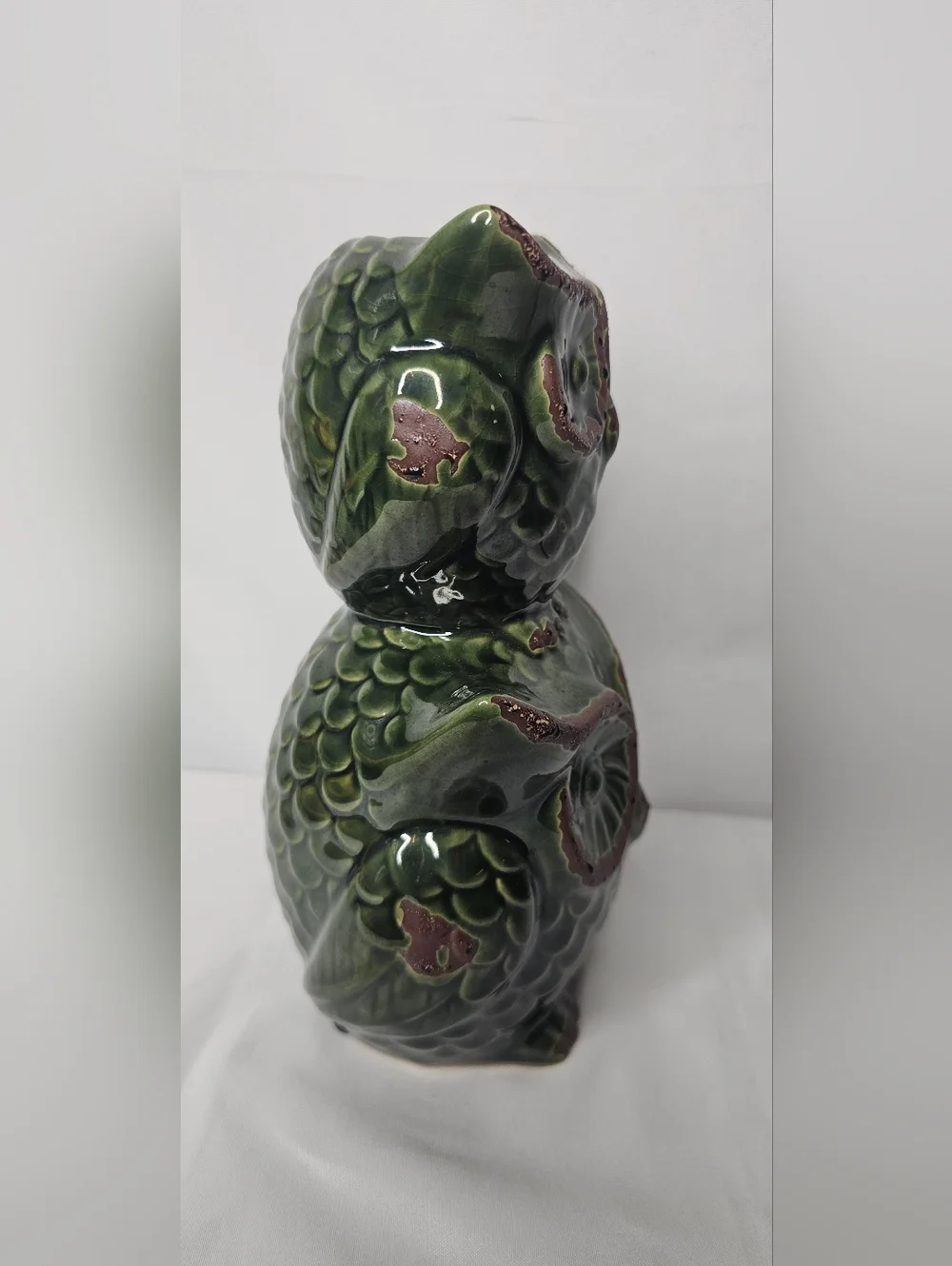 Pier 1 Imports Green Glazed Ceramic Double Owl Vase Figurine Boho Decor 8.5